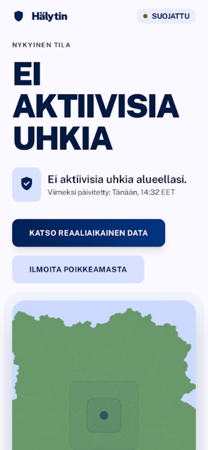 Referenssi-implementaation päänäkymä jossa ei aktiivisia uhkia