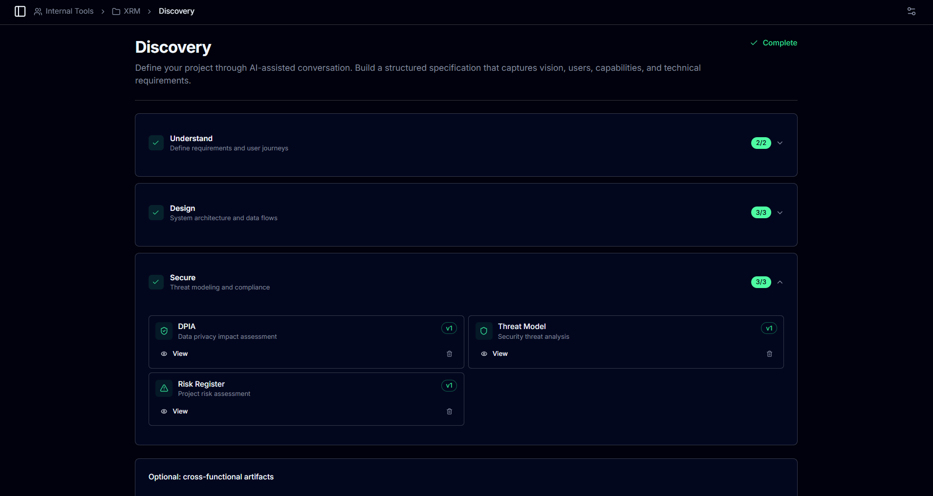 Screenshot of the Taiga platform: Discovery pipeline