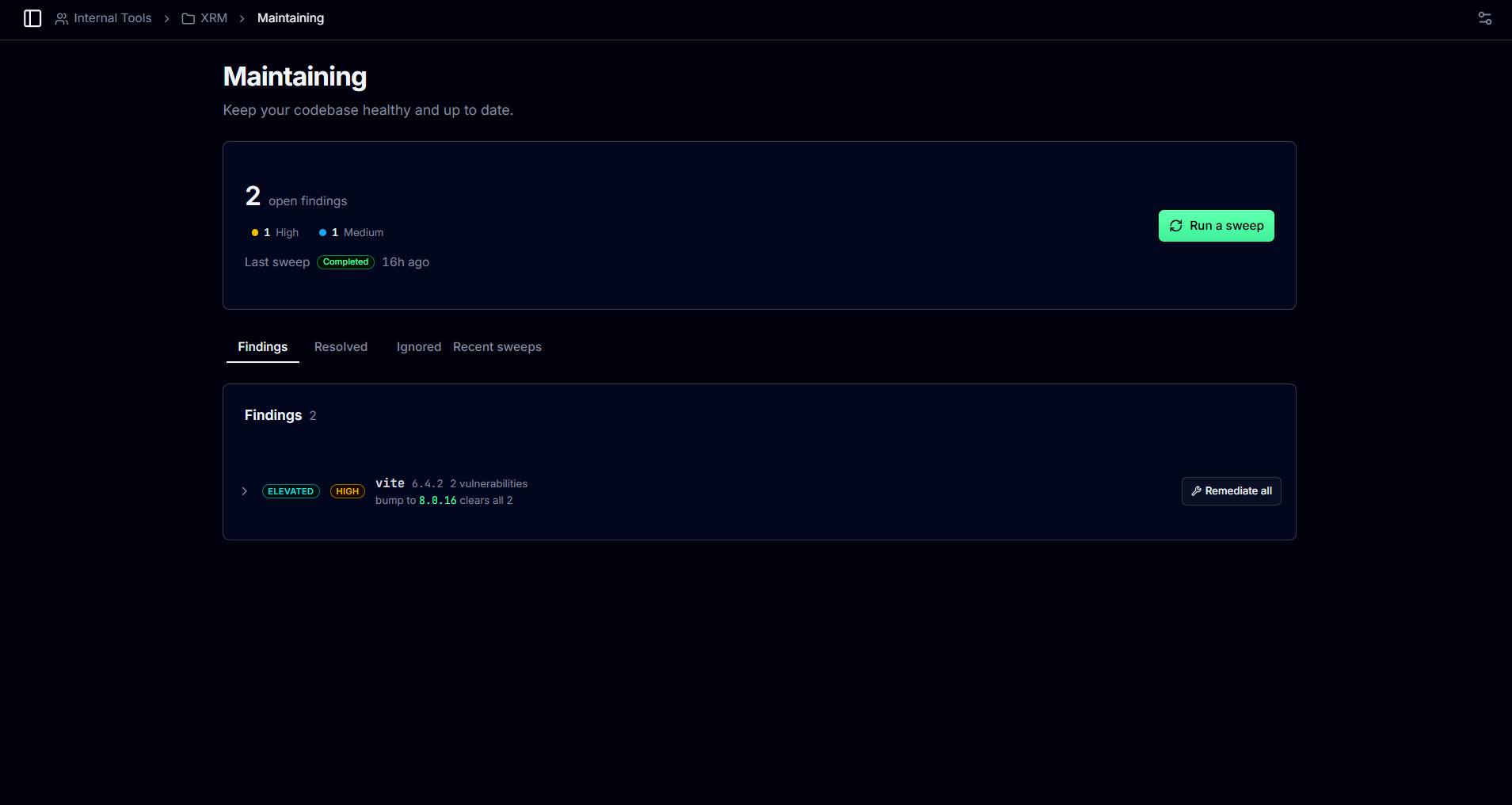 Screenshot of the Taiga platform: The health view